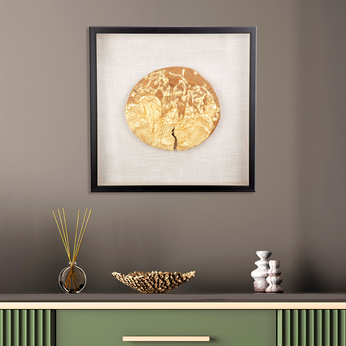 Wandbild „Holzscheibe“ – 3D Bild in Goldoptik, 60 cm | CASA ROMANO