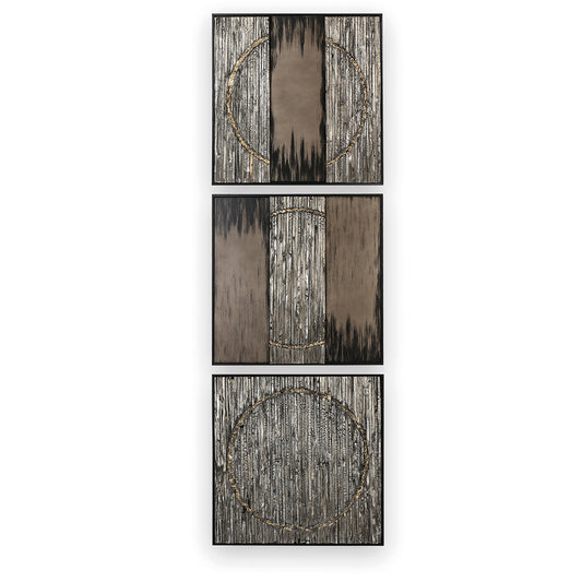 Wandbild „Miracle“ 3er Set – Holzbild gold schwarz 60 × 60 cm | CASA ROMANO