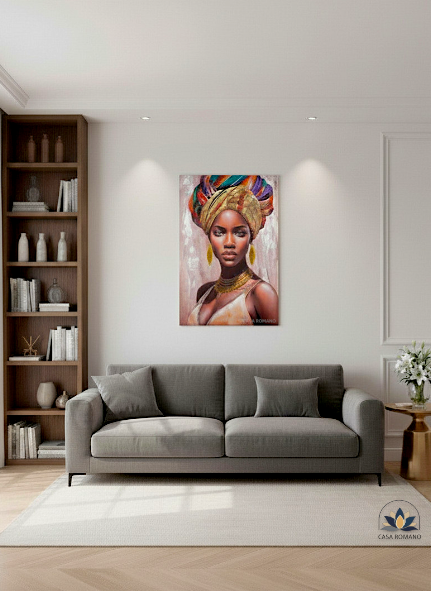 3D Leinwandbild Frau mit Textil-Kopftuch – Handgemalt 120×80 cm | CASA ROMANO
