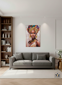 3D Leinwandbild Frau mit Textil-Kopftuch – Handgemalt 120×80 cm | CASA ROMANO